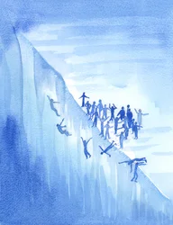 Många människor försummar sina plikter mot Gud och sin nästa. De slåss och bråkar fram till döden - när det inte finns någon kärleksanda i dem för att föra dem upp till himlen, 2003 (w/c på papper)