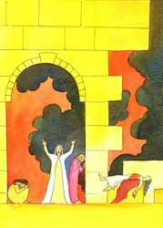 Många år innan Kristus föddes invaderades Jerusalem, och det heliga templet vanhelgades och förstördes, till folkets fasa, 2001 (w/c på papper)