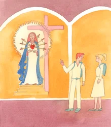 Ingen katolik bör se ner på våra gamla kristna andakter eller andakter från andra kristna kulturer, där trons bilder är klädda i ett ovanligt eller främmande utseende; till exempel Our Lady of Sorrows, 2005 (akvarell på papper)