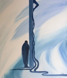På korset utgjöt Jesus Kristus sitt dyrbara blod för att rädda oss från våra synder, 2001 (olja ombord)