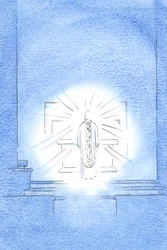 På besöksfesten uppenbarade sig Kristus, klädd i en gyllene kapsel för att hedra sin heliga moder Maria, 2002 (w/c på papper)