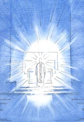På besöksfesten uppenbarade sig Kristus, klädd i en gyllene kapsel för att hedra sin heliga moder Maria, 2002 (w/c på papper)