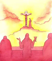 Natten innan han dog, instiftade Jesus den heliga nattvarden, vid den sista måltiden, 2001 (w/c på papper)