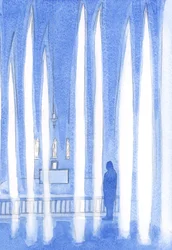 En som går för att be inför Kristus i det heliga sakramentet placerar sig själv bland änglarna som står i tyst tillbedjan, 2001 (w/c på papper)