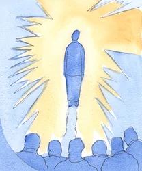 En som står mycket nära Kristus är "glansad" av hans härlighet, även om hon ensam är liten, svag och obetydlig, 2002 (w/c på papper)