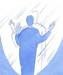 En som verkligen längtar efter att göra Guds vilja - i minsta detalj - "rör vid" himlen, så nära som intill en glasskiva, 2002 (w/c på papper)