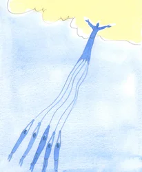 Människor kan kraftfullt hjälpas och dras mot himlen av det goda exemplet och böner från dem som redan har gått till himlen, 2003 (w/c på papper)