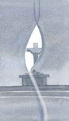 Den Helige Ande genomborrar slöjan vid den heliga mässan och uppenbarar för oss mysteriet med Kristi lidanden., 2000 (w/c på papper)