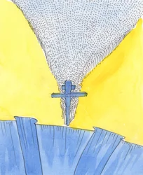 Herren visade mig korset längst ner på en brant sluttning, 2004 (w/c på papper)