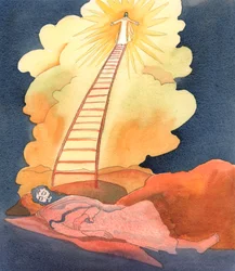 Bilden av Jakobs stege, som vi såg i en vision, är till stor hjälp när vi vill förklara vikten av att vara i en katolsk kyrka, där Jesus, vår Gud, verkligen är närvarande i tabernaklet, 2005 (akvarell på papper)