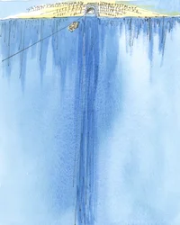 Resan från liv till död är som att vara på en linbana mellan två berg, 2004 (w/c på papper)
