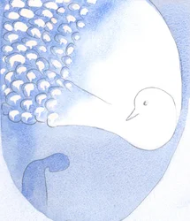 Den helige Ande - sedd som en vacker fågel med bländande vita fjädrar - är närvarande och verkar i oss, 2001 (w/c på papper)