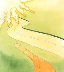 Den nya väg som anläggs representerar den väg som aldrig tidigare har beträtts av paret som nu har blivit ett gift par förenade av Gud, 2005 (akvarell på papper)