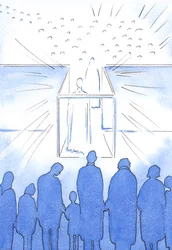 Tabernaklet är som en korridor till himlen där vi kan möta Kristus och hans helgon och förbereda oss för himlen vid livets slut, 2002 (w/c på papper)
