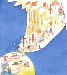 Hela kyrkans liv följer i Kristi "vaka" som en del av Guds eviga plan: apostlarna och de heliga, en synlig kyrka, katolskt liv och kultur och andakter, 2003 (w/c på papper)