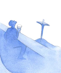 Detta var anledningen till Kristi avsked från vänner vid hans sista måltid, för hans plåga och hans död - anledningen var synden, 2002 (w/c på papper)