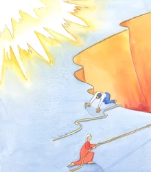 De heliga själar som har fått hjälp av våra böner och som är redo för himlen är som människor som har släpats uppför en stor klippa för att i glädje och tacksamhet nå toppen, varifrån de kan se himlens härlighet i närheten, 2005 (akvarell på papper)