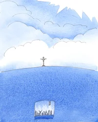 De som i slutet av ett syndigt liv vägrar att ångra sig kan inte stiga upp till himlen, utan måste "falla" långt ner i helvetet, 2005 (akvarell på papper)