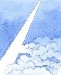 Tills vi hittar den smala vägen som leder rakt till himlen, är det som om vi vandrar runt på en okänd väg, i ett molnigt område, i mörker, 2003 (w/c på papper)