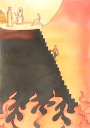 Vi har ett val, att sjunka ner i synd och helvete eller att följa Kristi väg till himlen, 2005 (akvarell på papper)