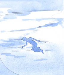 Vilket mål väntar ett människoliv som är syndigt, som saknar gudomligt liv, som existerar långt från Gud? Det faller, som ett skal, en fruktlös sak, 2001 (w/c på papper)