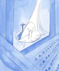 När Kristus verkligen är närvarande framför oss, i det heliga offret, är vi närvarande i hela hans liv, som är "i" honom nu, 2002 (w/c på papper)