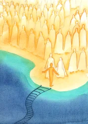 När en trofast själ kommer in i himlen, blir hon lycklig av att inte bara träffa Kristus och hans moder Maria, utan också de särskilda heliga vars exempel har hjälpt henne., 2004 (w/c på papper)