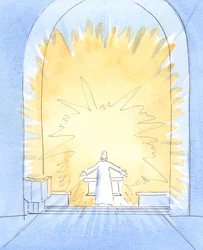 När brödet har helgats vid mässan, är Kristus väsentligen närvarande på vårt altare, i all sin härlighet, 2004 (w/c på papper)
