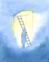 När vi ber i sann tro och litar på att Gud hör oss, är det som om vi öppnar en falllucka ovanför, som vi hade hållit låst från vår "sida", 2003 (w/c på papper)