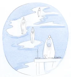 Varhelst en katolsk präst frambär det heliga mässoffret, finns Jesus Kristus, närvarande med sitt folk, 2000 (w/c på papper)