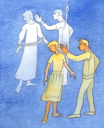 Den som förbannar, slår, överger eller "förstör" en make eller maka förbannar Kristus i hans lidande, 2003 (akvarell på papper)