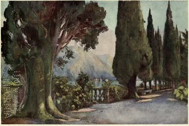 Cypress Avenue, Villa del Pizzo, Lago di Como, Illustration från "De italienska sjöarna" av Richard Bagot