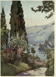 I trädgården i Villa Arconati, Lago di Como, Illustration från "De italienska sjöarna" av Richard Bagot