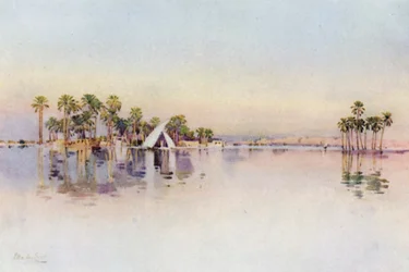 Citadellet från det översvämmade landet vid foten av pyramiderna (färg litho)