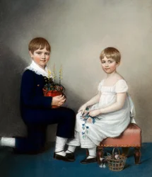 Charles (6 år) och Catherine Darwin (olja på duk)