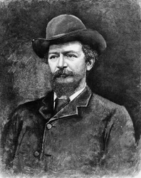 Algernon Charles Swinburne, graverad från ett fotografi (gravyr) (svart fotografi)