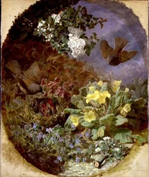 Gräsdjur som matar sina ungar i ett bo (s. & d. 1876)