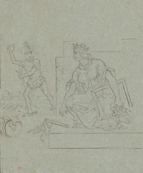 Politisk tecknad film om amerikanska inbördeskriget, ca 1860 (penna, bläck och grafit på grått papper