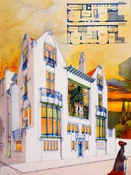 House Design, c.1905-6 (akvarell och penna på papper)
