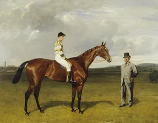 "Mimi" med Rickaby uppe med sin tränare, Mr Matthew Dawson