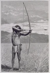 En Veddah från Ceylon som skjuter med båge, från "The History of Mankind", Vol.III, av Prof. Friedrich Ratzel, 1898.