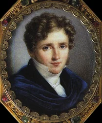 Porträtt av författaren Alfred de Vigny, Litografi av Emile Lassalle