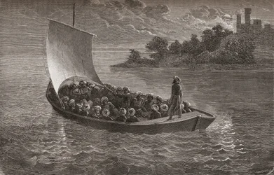 Arminio Vambery och hans följeslagare som navigerade Kaspiska havet 1863, illustration från 