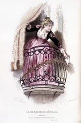 Komplett verk av Beaumarchais (1732-1799) av Edouard Fournier. teckning av Emile Bayard. Ed. Laplace, Sanchez et Cie, Paris 1876. Det här är Rosine i "Barberaren i Sevilla"