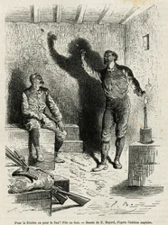 Sir Henri Morton Stanley (1841-1904) och Franck Pock, hans utforskningskamrat, bestämde sig för en hög eller ansikte av resvägen, ritade av Emile Bayard, för att illustrera berättelsen "Genom den mystiska kontinenten"" (Ekvatorialafrika), en resa c