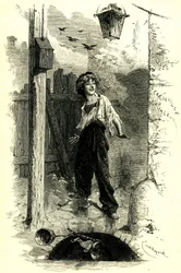 Victor Hugo: Samhällets olycksbarn. Gavroche, pojke från Paris. Illustration av Émile Bayard.
