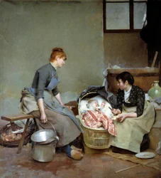 Vaggan. Målning av Auguste Pinchart (1842-1924)
