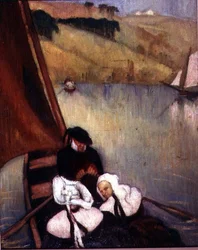 Bretonska kvinnor i en färja, ca 1900 (olja på duk)