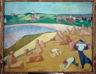 Skörd vid havet, Saint Briac sur mer 1891. Målning av Emile Bernard (1868-1941)