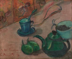 Stilleben med tekanna, kopp och frukt, 1890